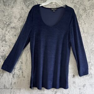 Soft Surroundings Navy Long Sleeve Top tunic Med stretch vneck